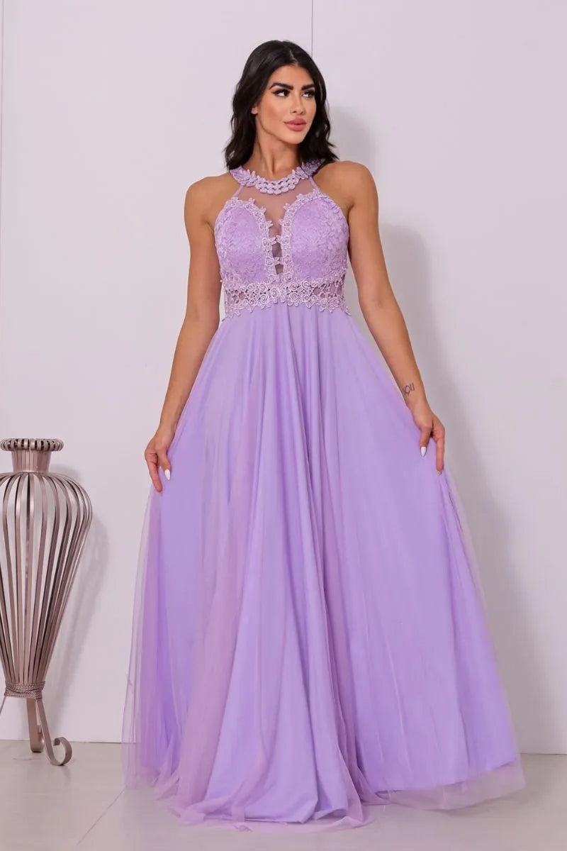 Vestido Longo Rodado Feminino Debutante Madrinha Longo Renda Tule - Cecilia