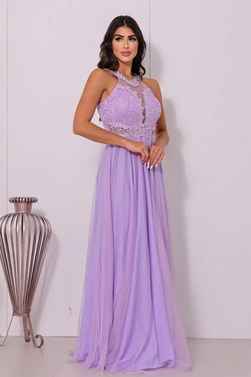 Vestido Longo Rodado Feminino Debutante Madrinha Longo Renda Tule - Cecilia