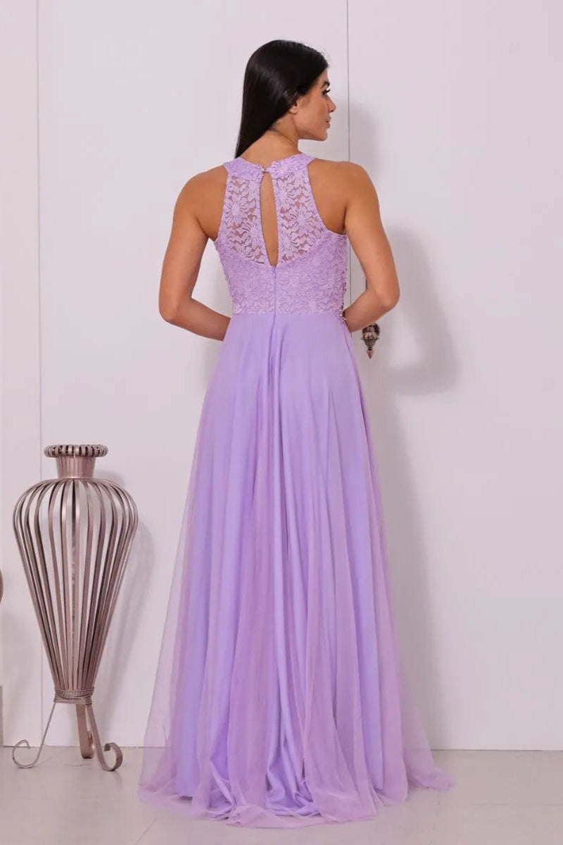Vestido Longo Rodado Feminino Debutante Madrinha Longo Renda Tule - Cecilia