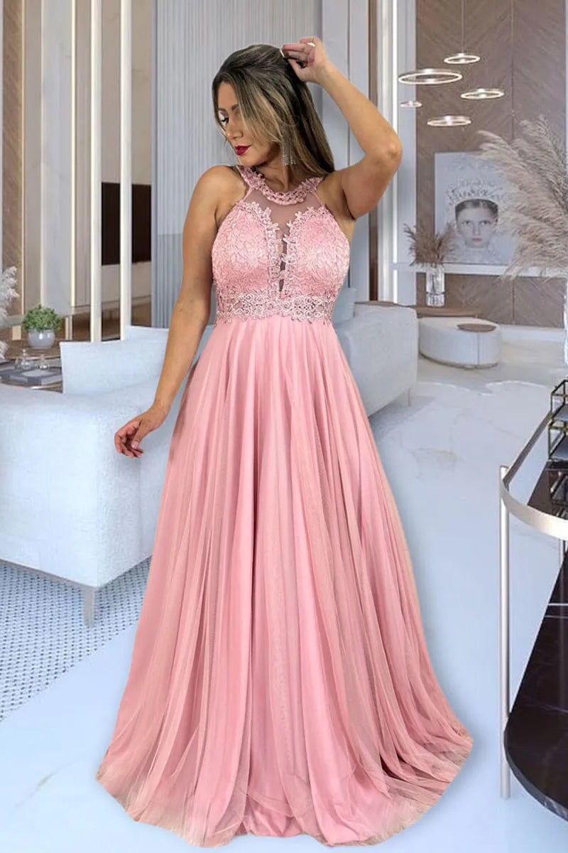 Vestido Longo Rodado Feminino Debutante Madrinha Longo Renda Tule - Cecilia