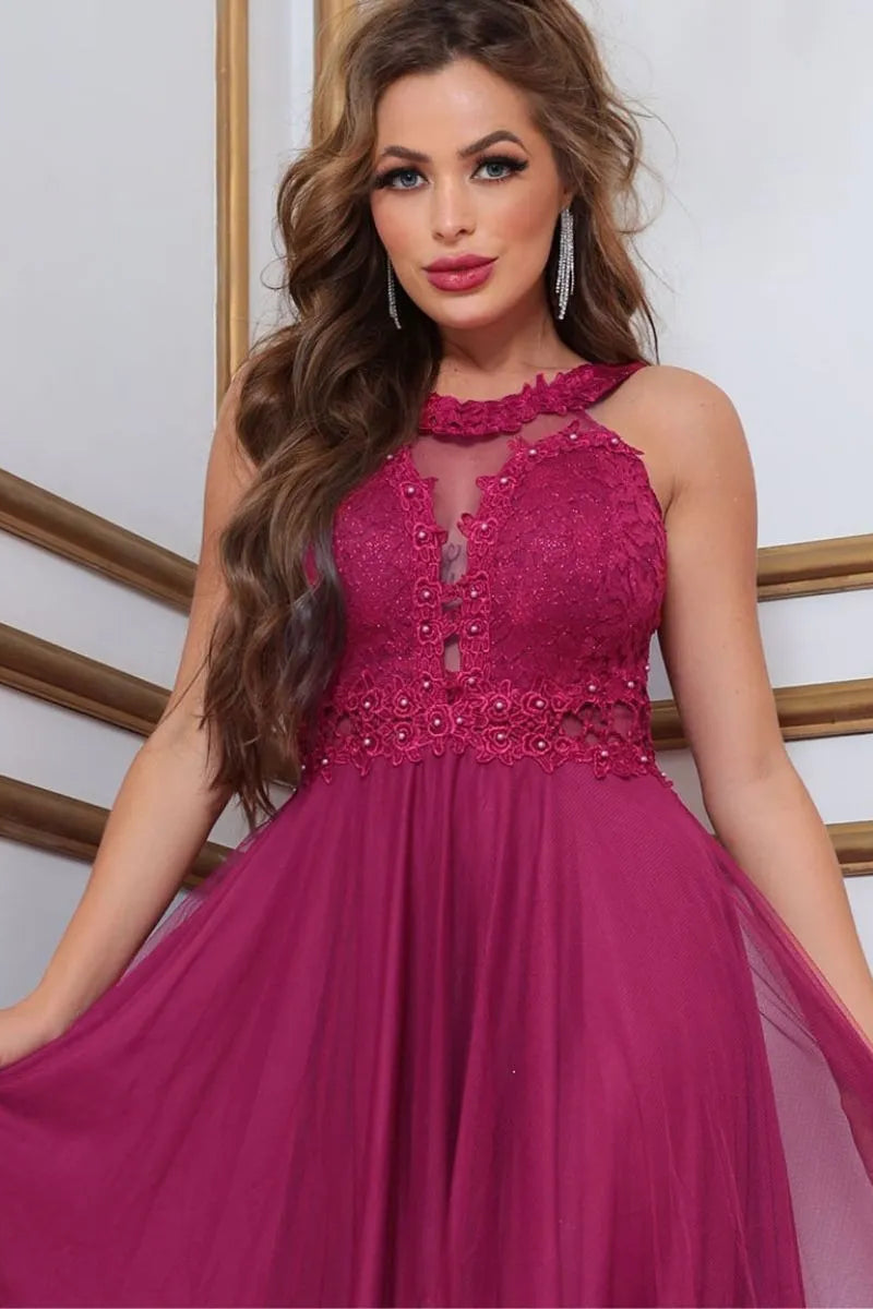 Vestido Longo Rodado Feminino Debutante Madrinha Longo Renda Tule - Cecilia