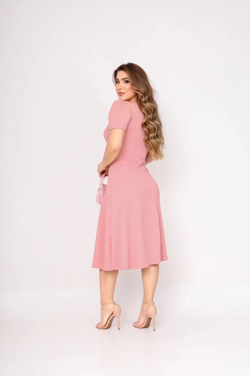 Vestido Midi Moda Cristã Evangelico Casual Crepe De Malha - Emanuely