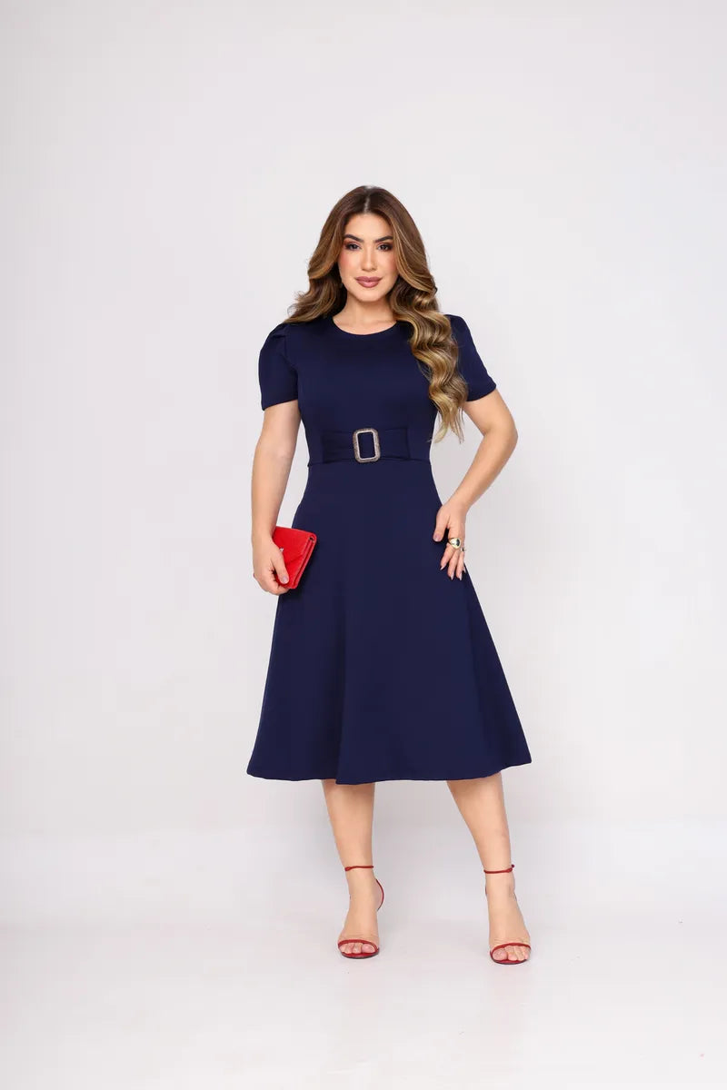 Vestido Midi Moda Cristã Evangelico Casual Crepe De Malha - Emanuely