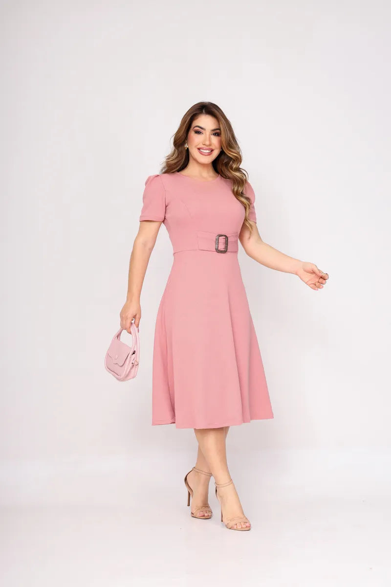Vestido Midi Moda Cristã Evangelico Casual Crepe De Malha - Emanuely