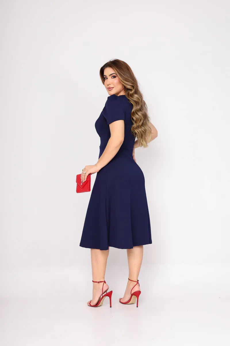 Vestido Midi Moda Cristã Evangelico Casual Crepe De Malha - Emanuely