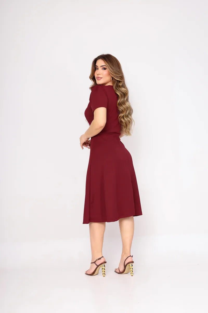 Vestido Midi Moda Cristã Evangelico Casual Crepe De Malha - Emanuely