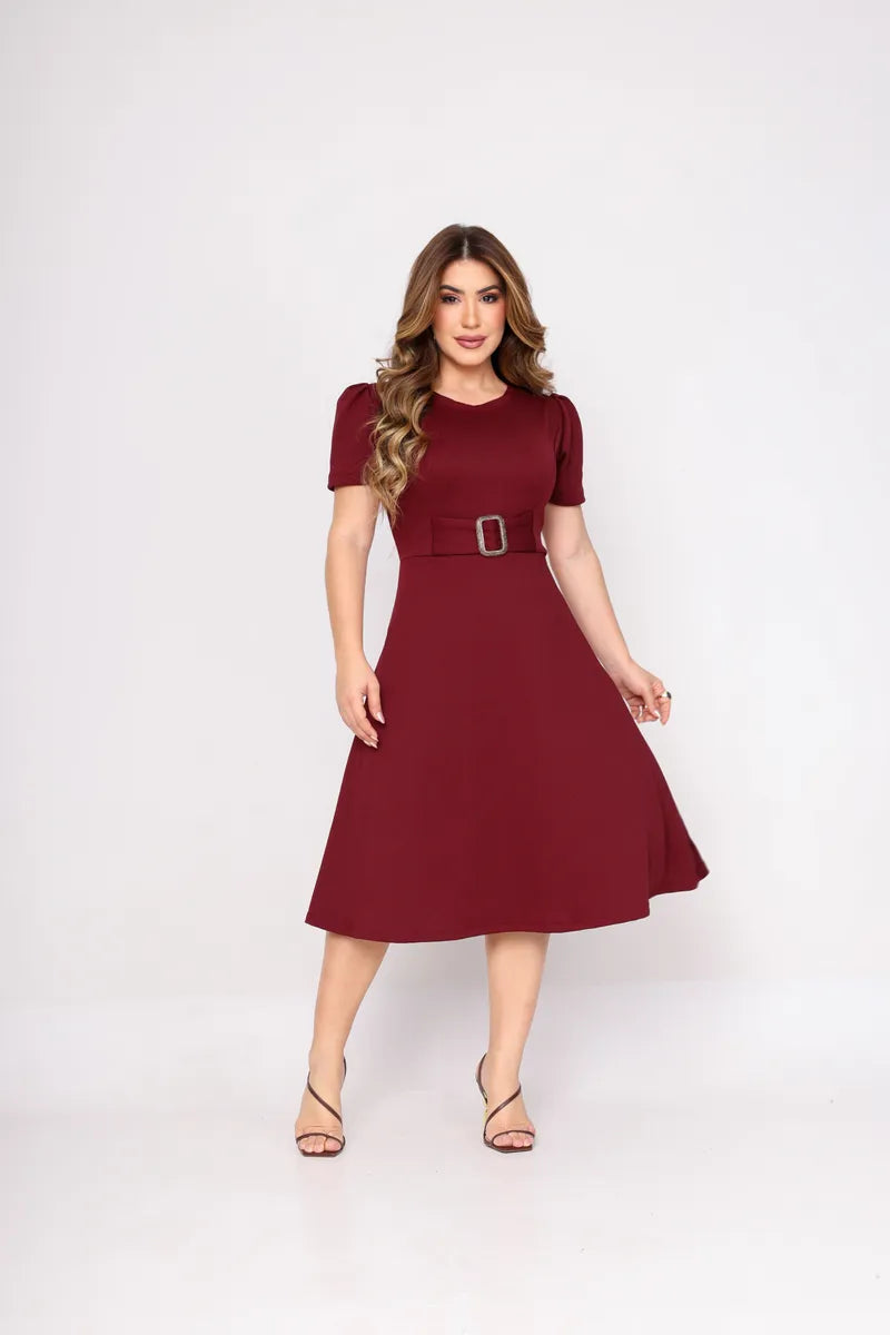 Vestido Midi Moda Cristã Evangelico Casual Crepe De Malha - Emanuely
