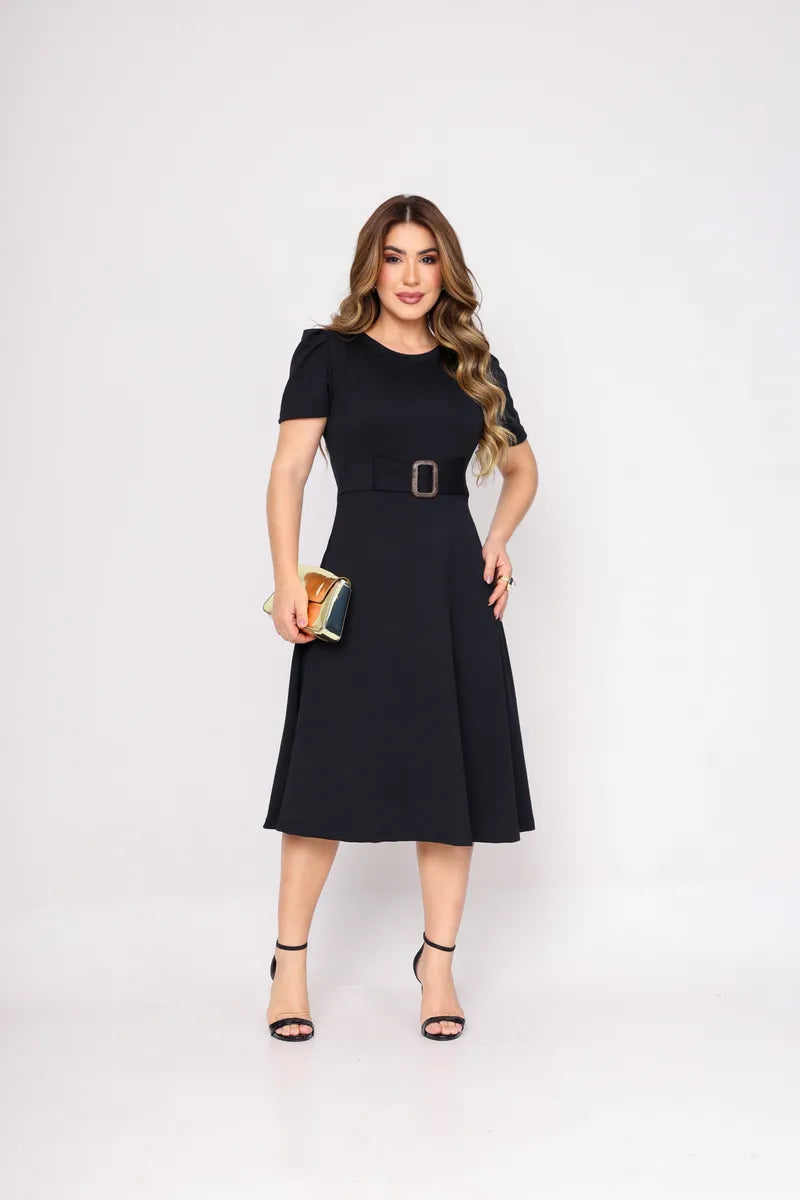 Vestido Midi Moda Cristã Evangelico Casual Crepe De Malha - Emanuely