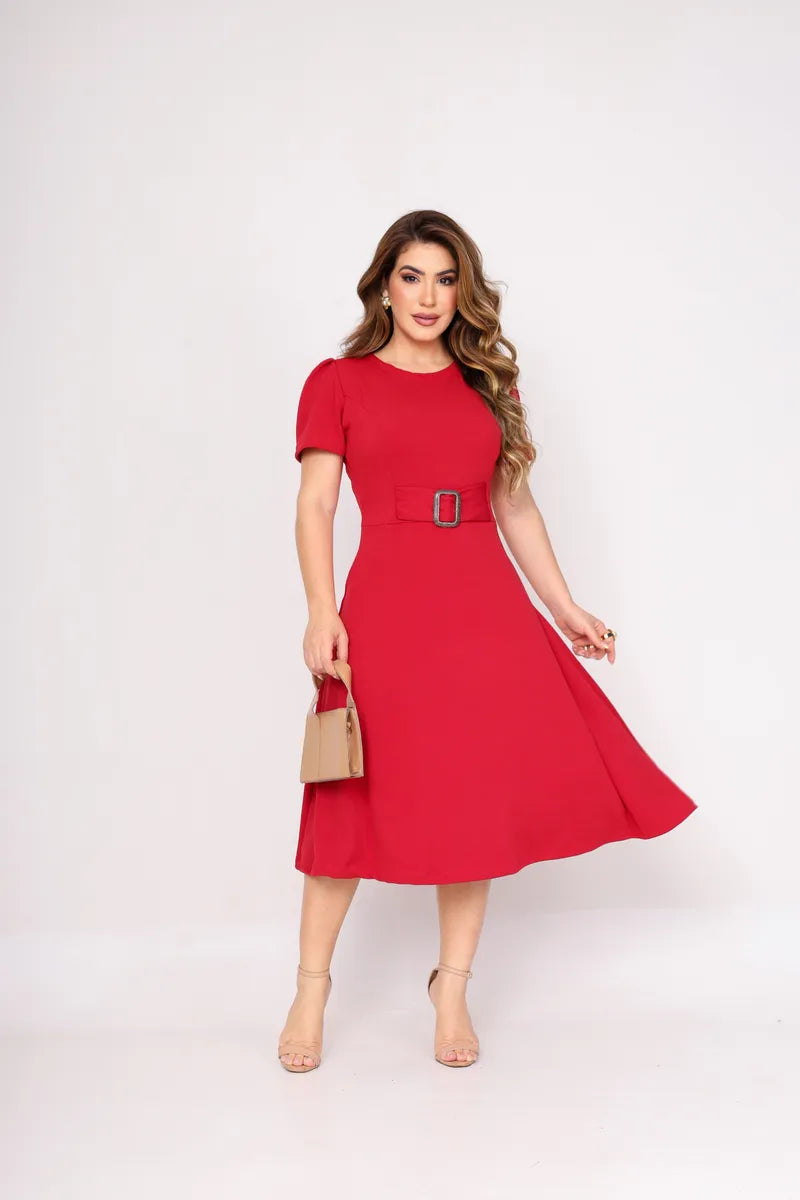 Vestido Midi Moda Cristã Evangelico Casual Crepe De Malha - Emanuely