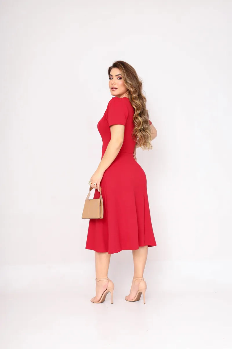 Vestido Midi Moda Cristã Evangelico Casual Crepe De Malha - Emanuely