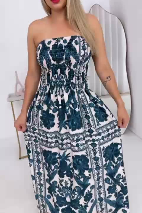 Vestido Longo Estampado Tomara que Caia Com Elastex - Fabiola