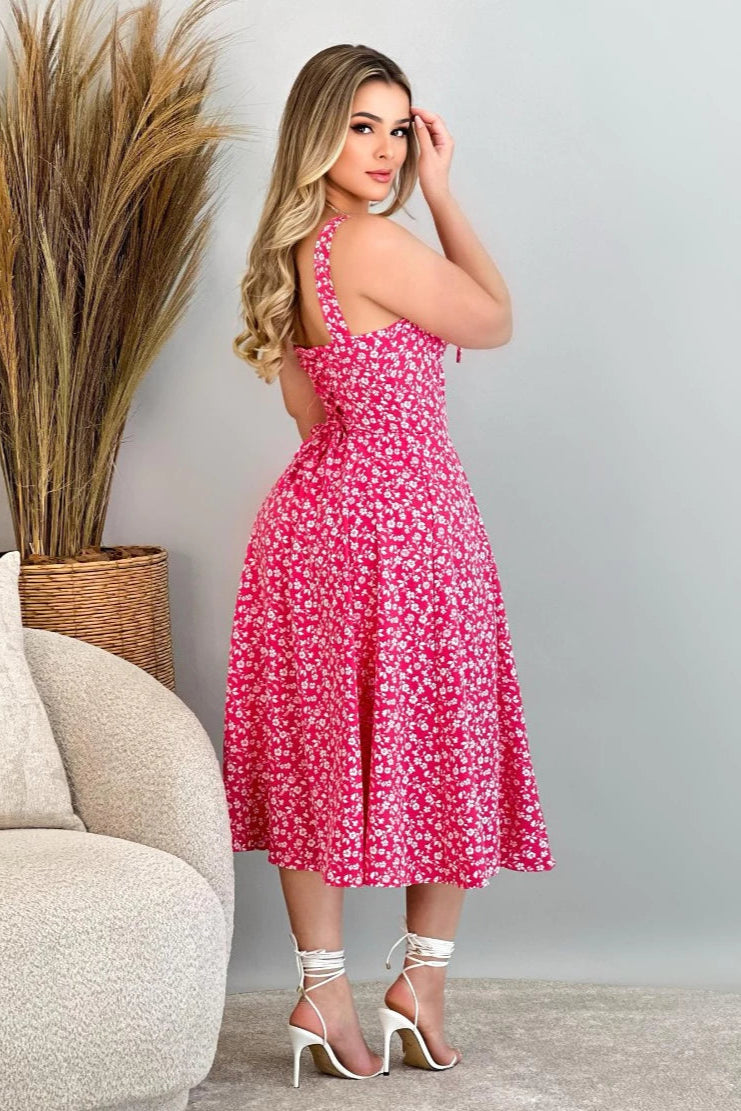 Vestido Mídi Estampado com Alça e Cruzado nas Costas - Natasha