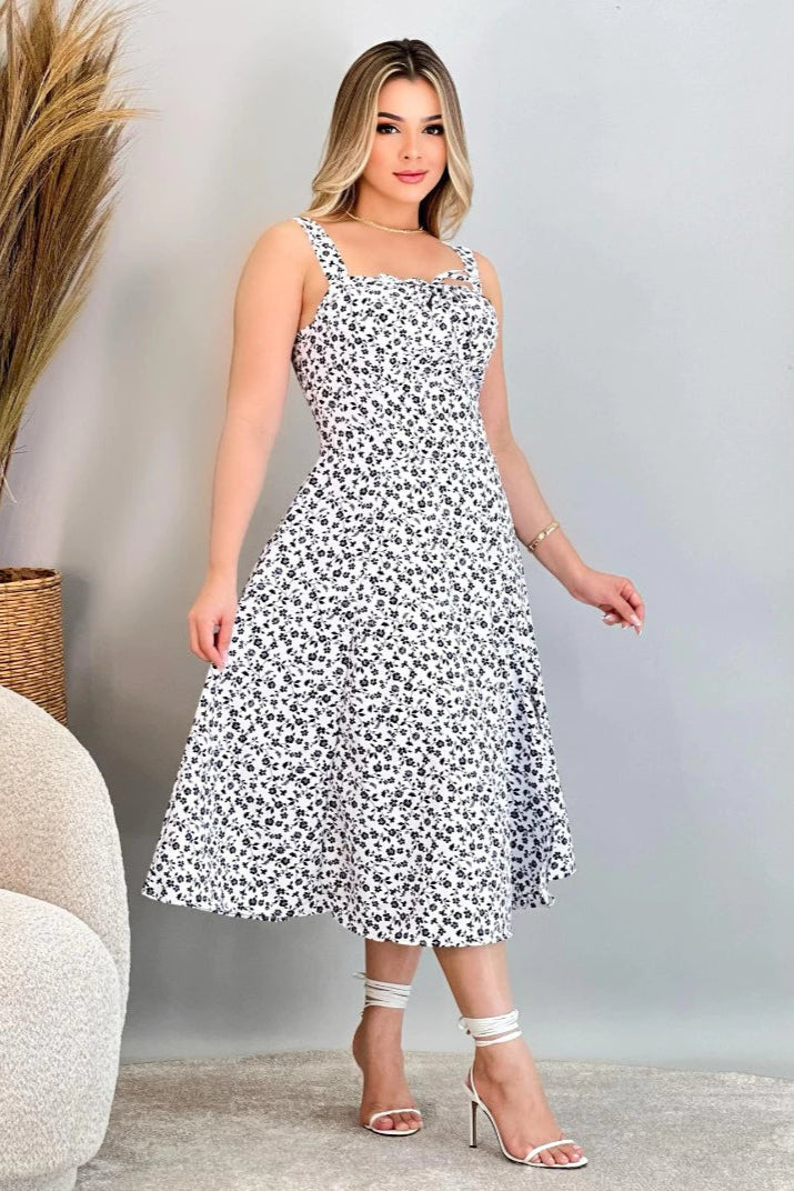 Vestido Mídi Estampado com Alça e Cruzado nas Costas - Natasha