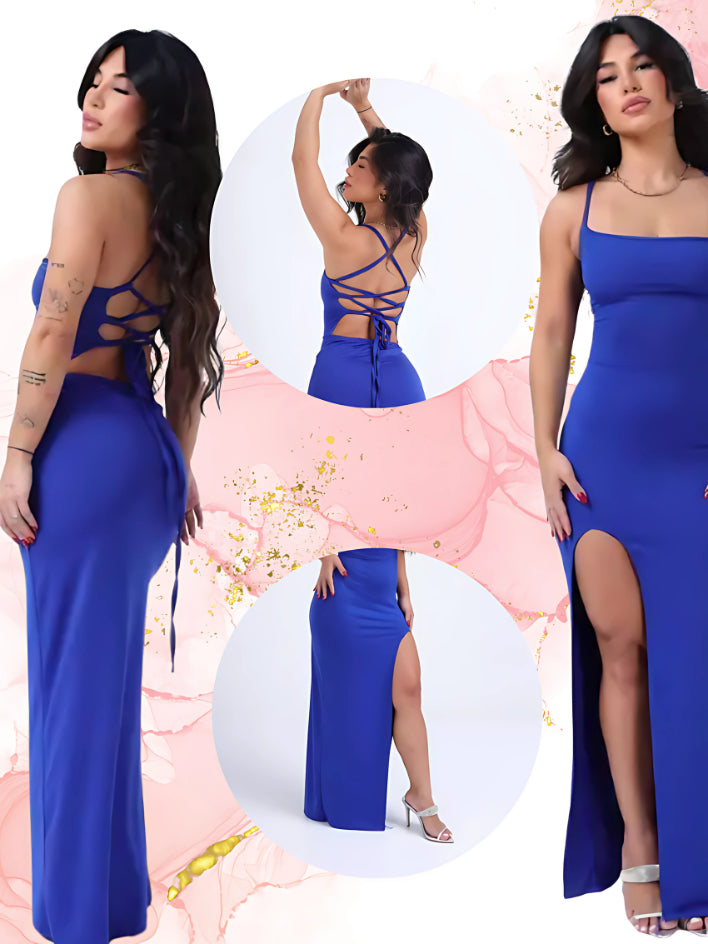 Vestido Longo elegante com costas trançadas Fenda Lateral Empina Bumbum Colado - Adriana