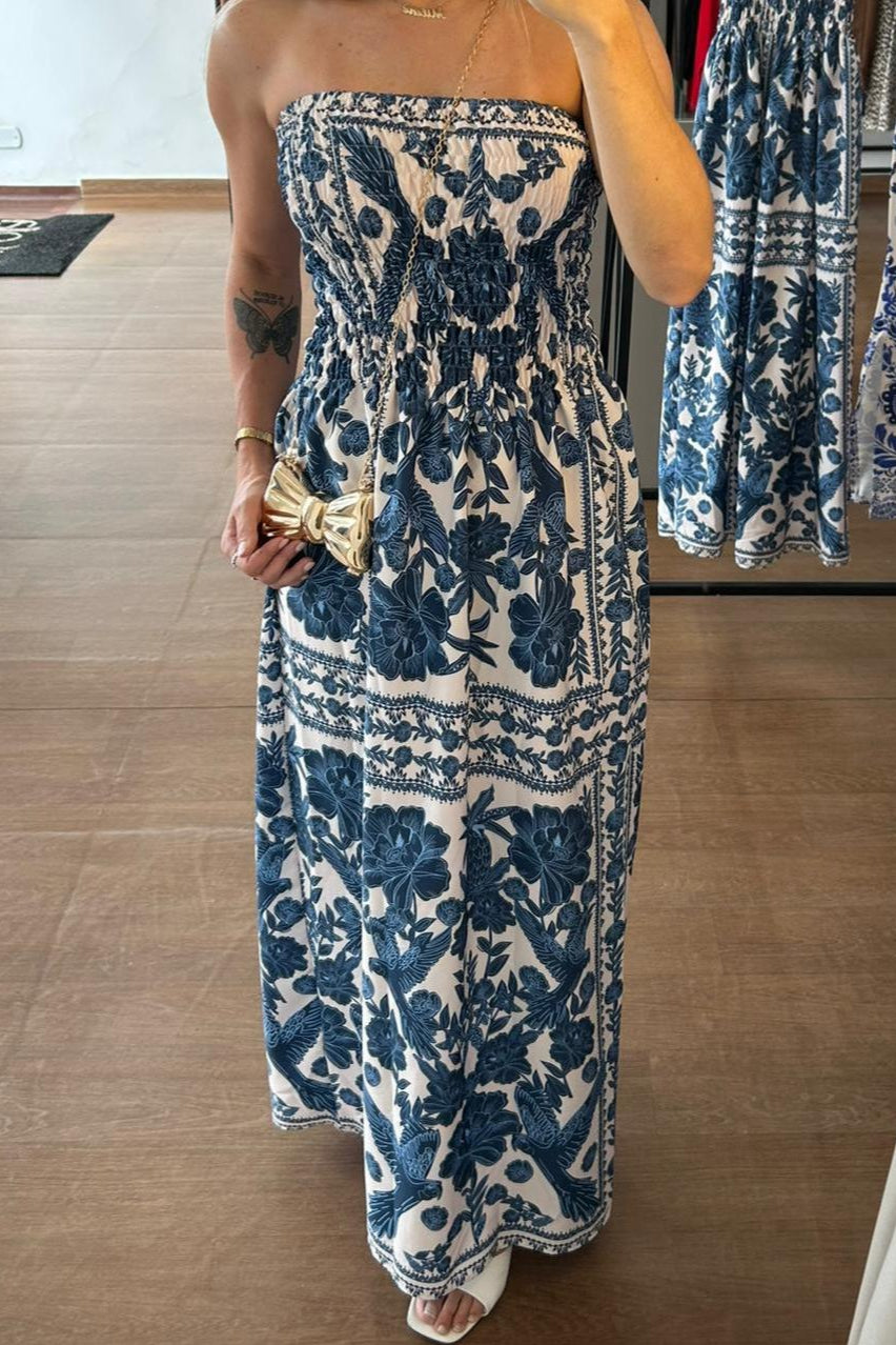 Vestido Longo Estampado Tomara que Caia Com Elastex - Fabiola