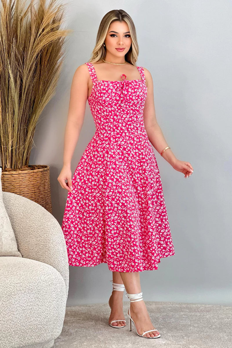 Vestido Mídi Estampado com Alça e Cruzado nas Costas - Natasha