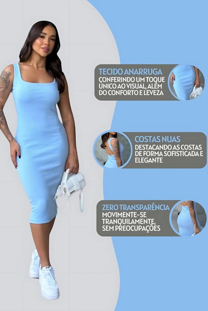 Vestido Midi Tubinho Canelado Colado Modelador Com Alça Confortável - Fabiane