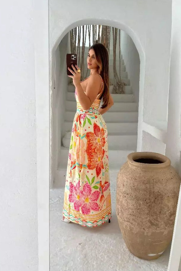 Vestido Longo Estampado com elastex bolso regulador na alça - Emy