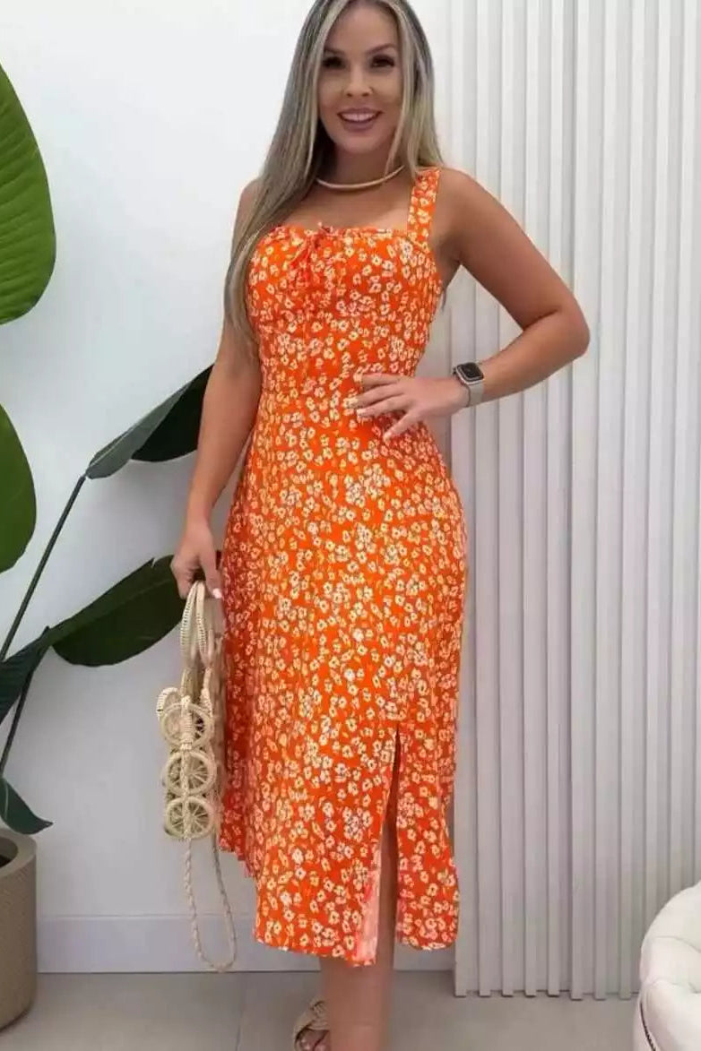 Vestido Mídi Estampado com Alça e Cruzado nas Costas - Natasha