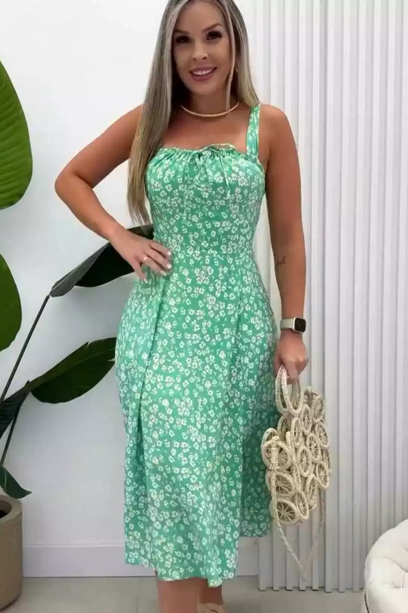 Vestido Mídi Estampado com Alça e Cruzado nas Costas - Natasha
