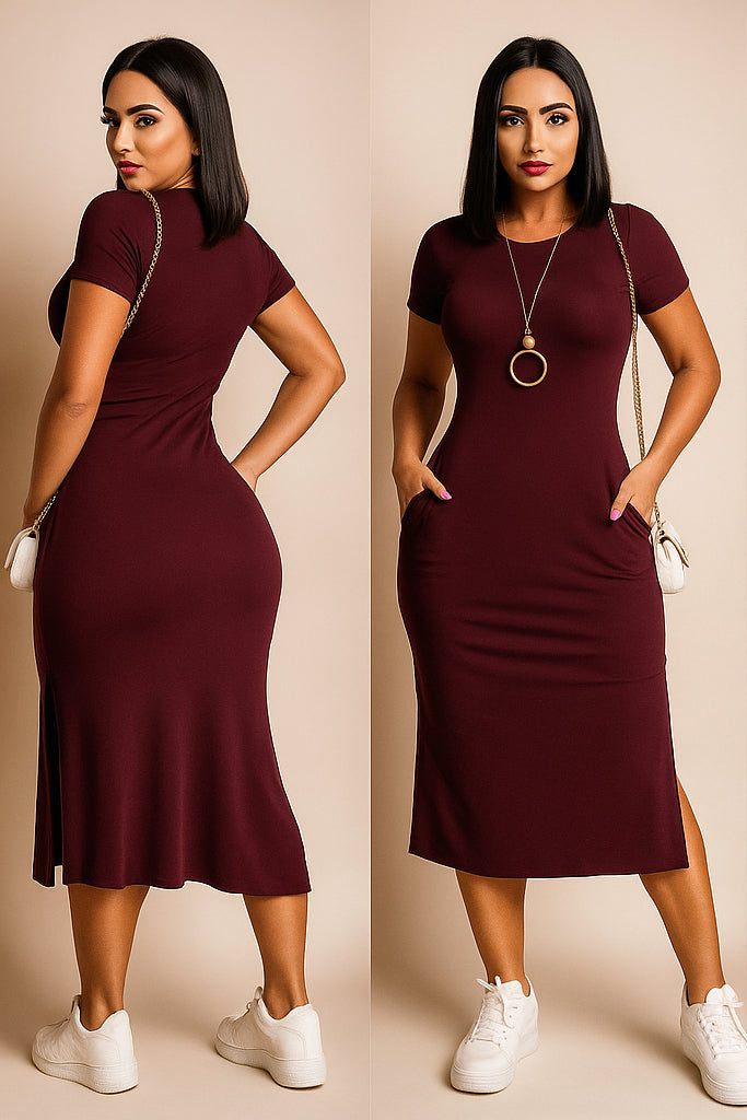 Vestido Midi casual moda feminina fenda lateral - Alanis