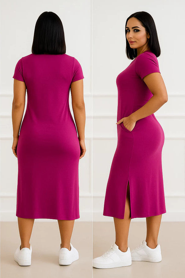 Vestido Midi casual moda feminina fenda lateral - Alanis