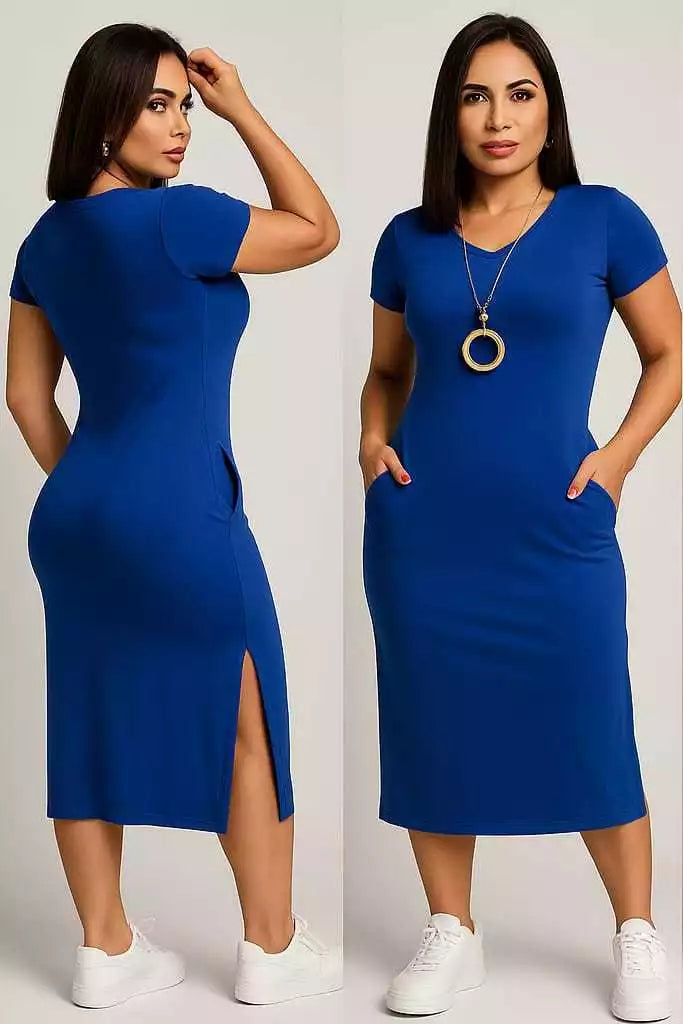 Vestido Midi casual moda feminina fenda lateral - Alanis
