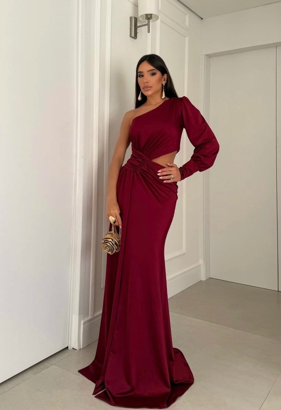 Vestido Longo Ombro Único Com Fenda - Sílvia
