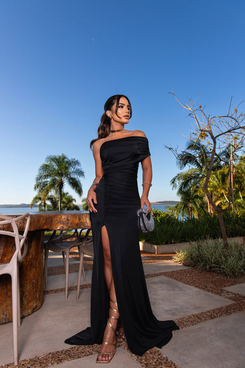 Vestido Longo Ombro Único Com Fenda - Pietra