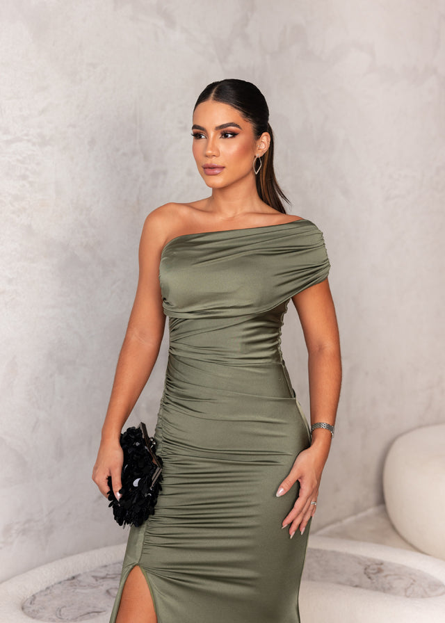 Vestido Longo Ombro Único Com Fenda - Pietra