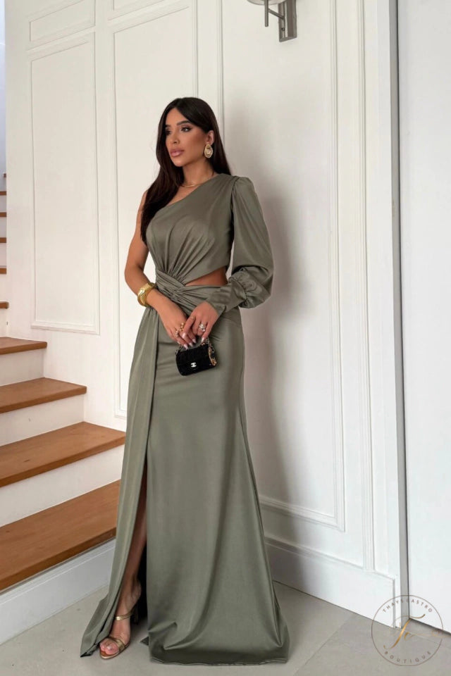 Vestido Longo Ombro Único Com Fenda - Sílvia