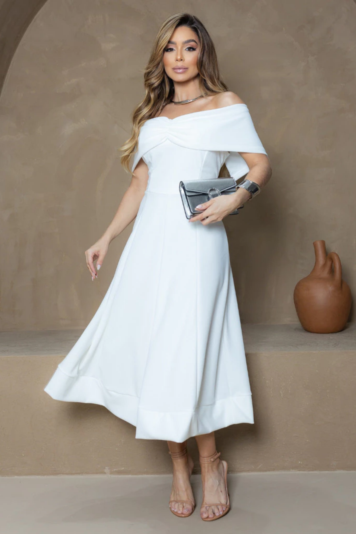 Vestido Mídi de Noivado Ombro a Ombro - Tamires