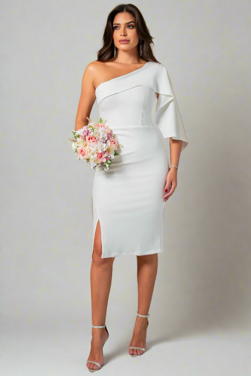 Vestido Mídi de Noivado Ombro Único - Louise