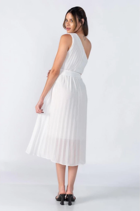 Vestido Mídi de Noivado Plissado Ombro Único - Amélia