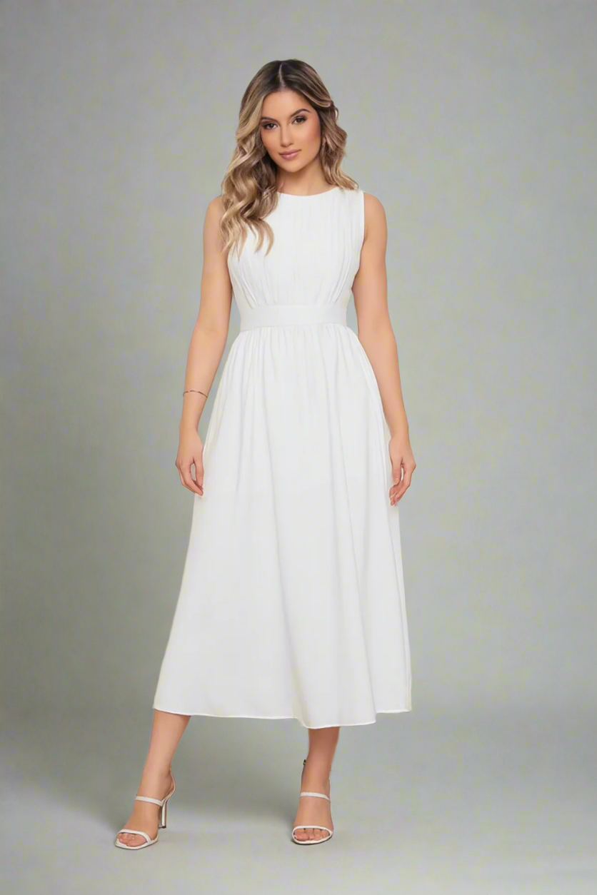 Vestido Mídi de Noivado Com Busto Plissado - Raissa