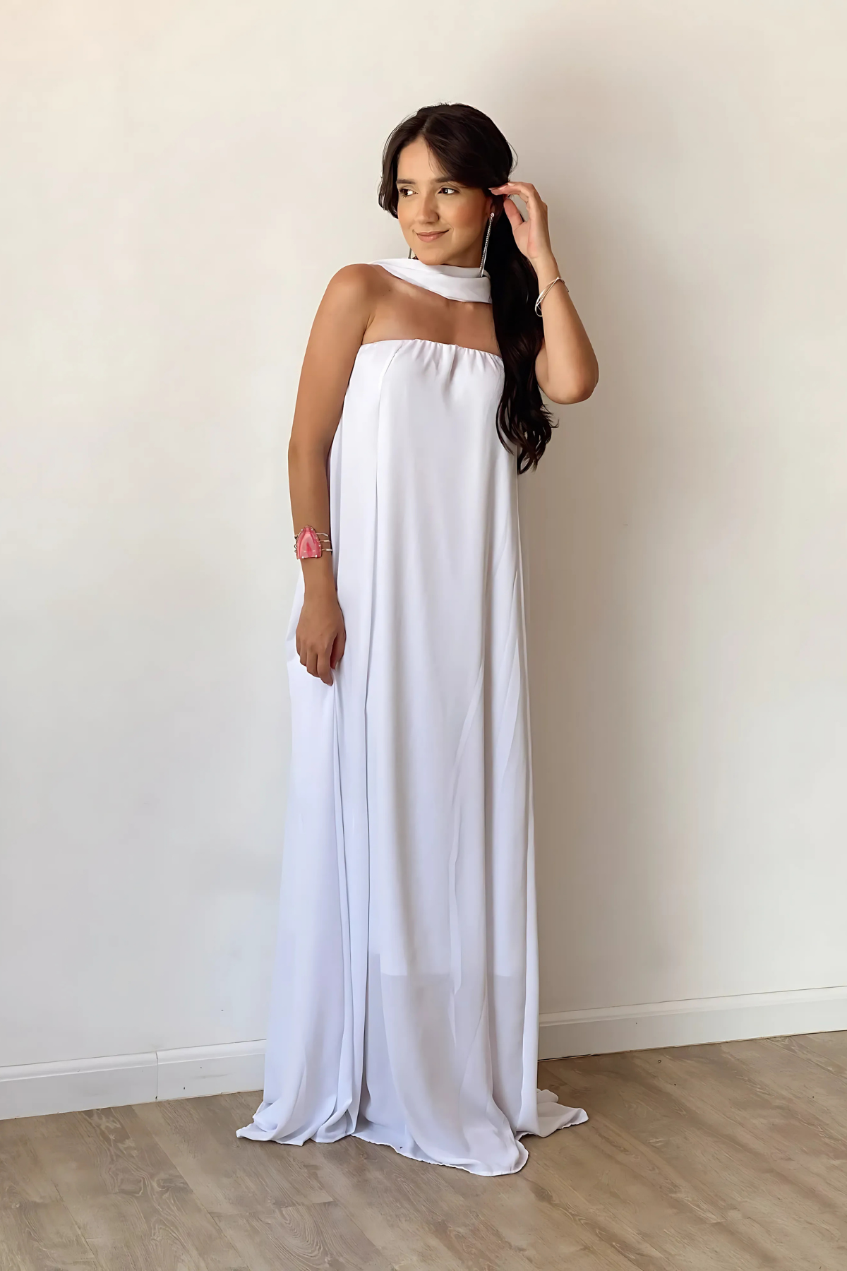 Vestido Longo Noivado Tomara Que Caia Com Faixa – Thayná