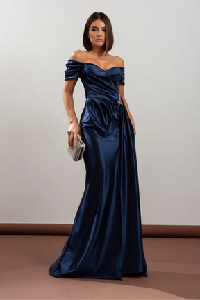 Vestido Longo Ombro a Ombro Drapeado - Teressa