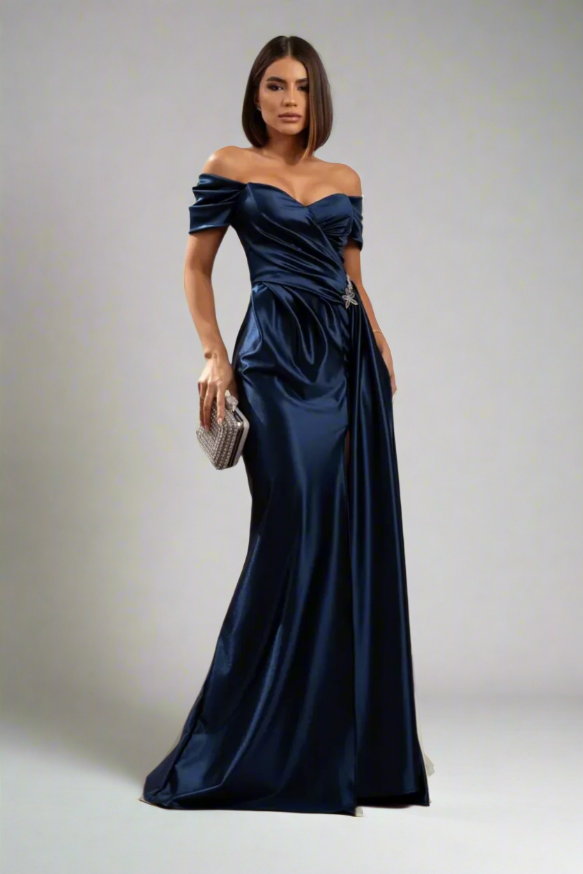 Vestido Longo Ombro a Ombro Drapeado - Teressa