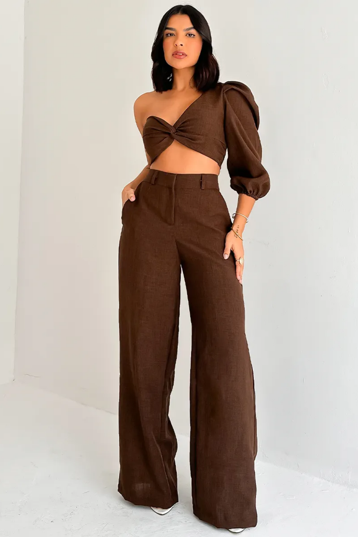 Conjunto Alfaiataria Top Manga Única Balonê e Calça Pantalona - Lavínia