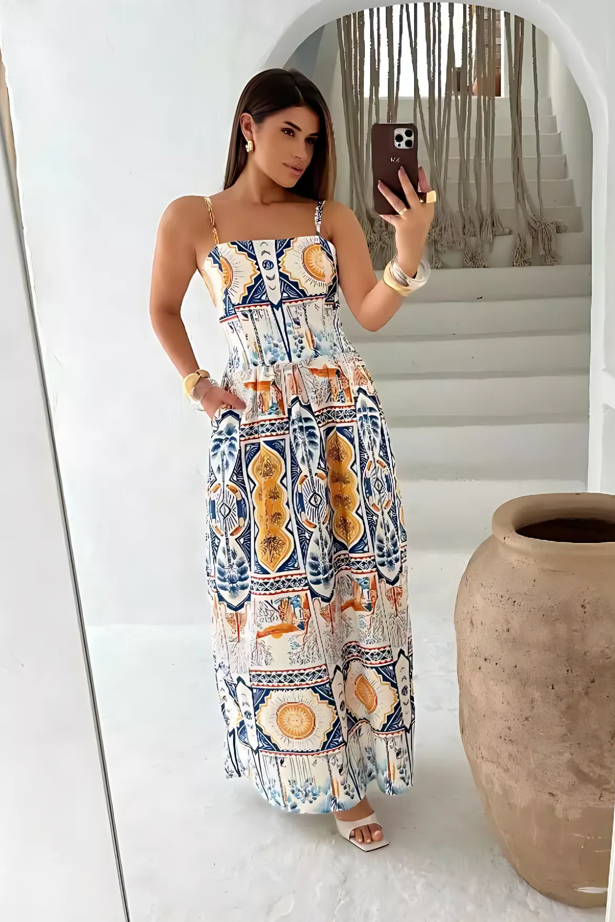Vestido Longo Estampado com Elastex Bolso Regulador na Alça - Vivianne