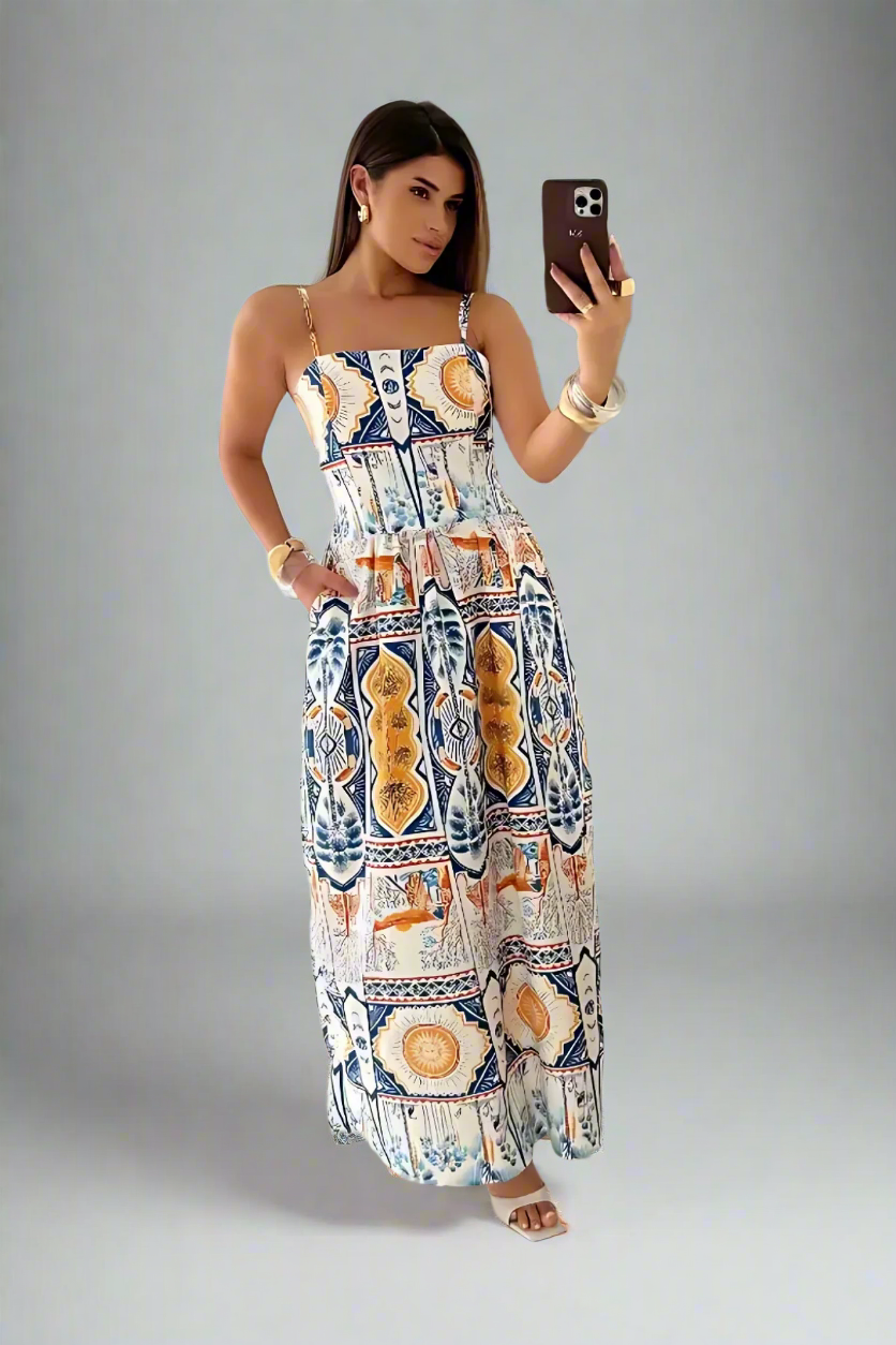 Vestido Longo Com Bolso e Alças Reguláveis - Vivianne
