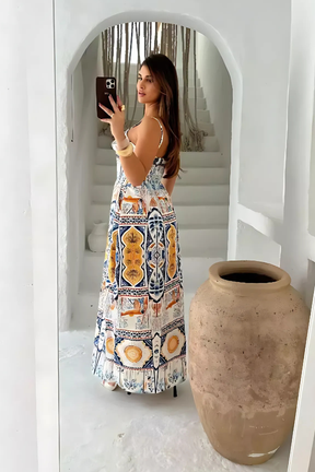 Vestido Longo Estampado com Elastex Bolso Regulador na Alça - Vivianne