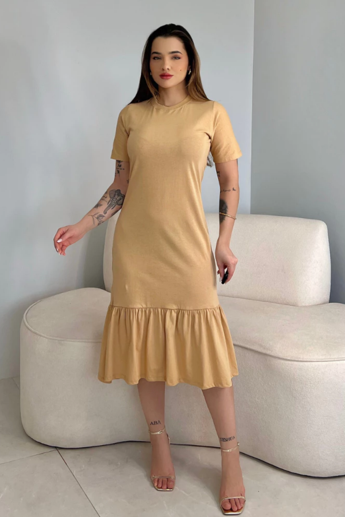 Vestido Midi com mangas - Savana