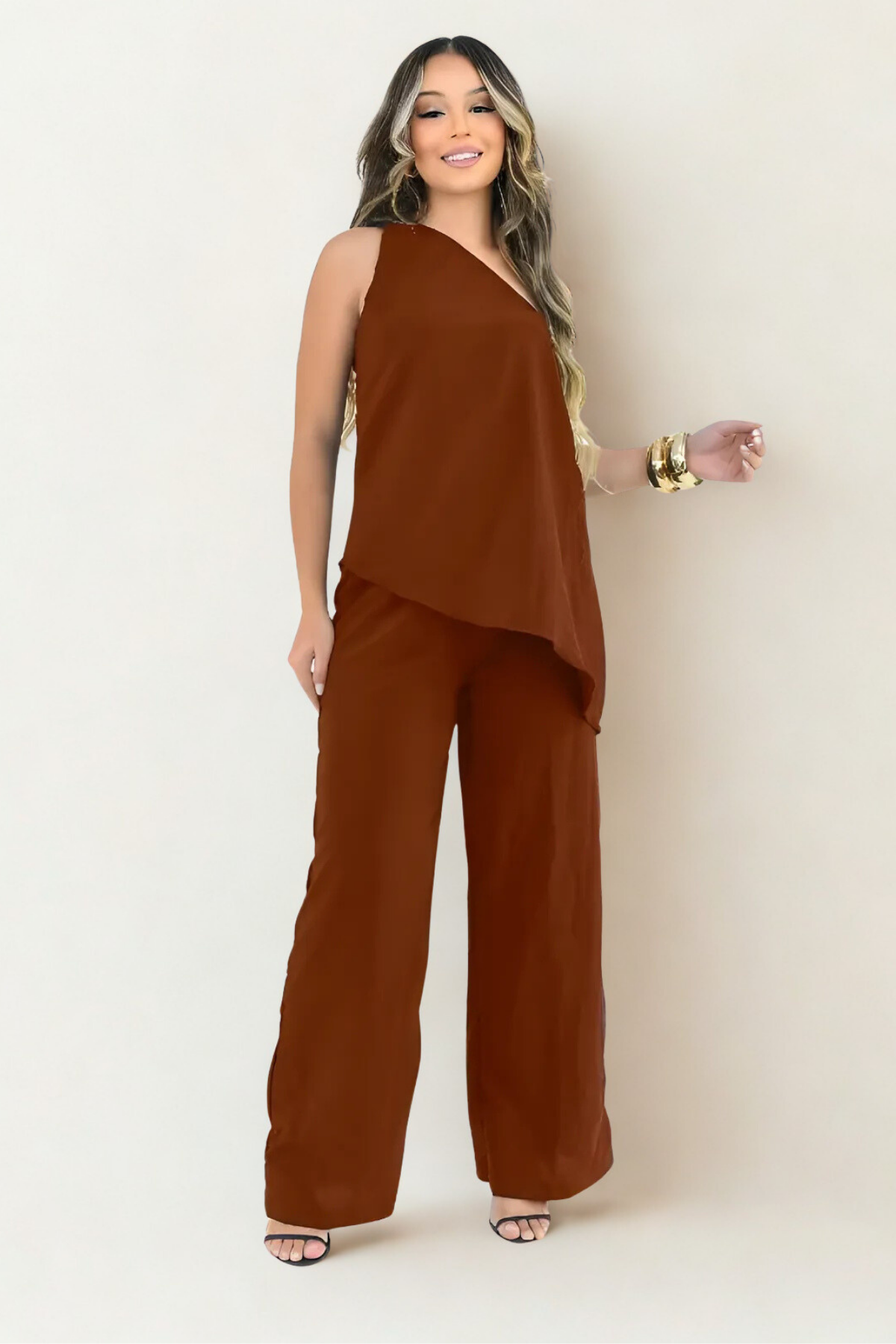 Conjunto Crepe Calça e Blusa Assimétrica Nula Manga - Valentina