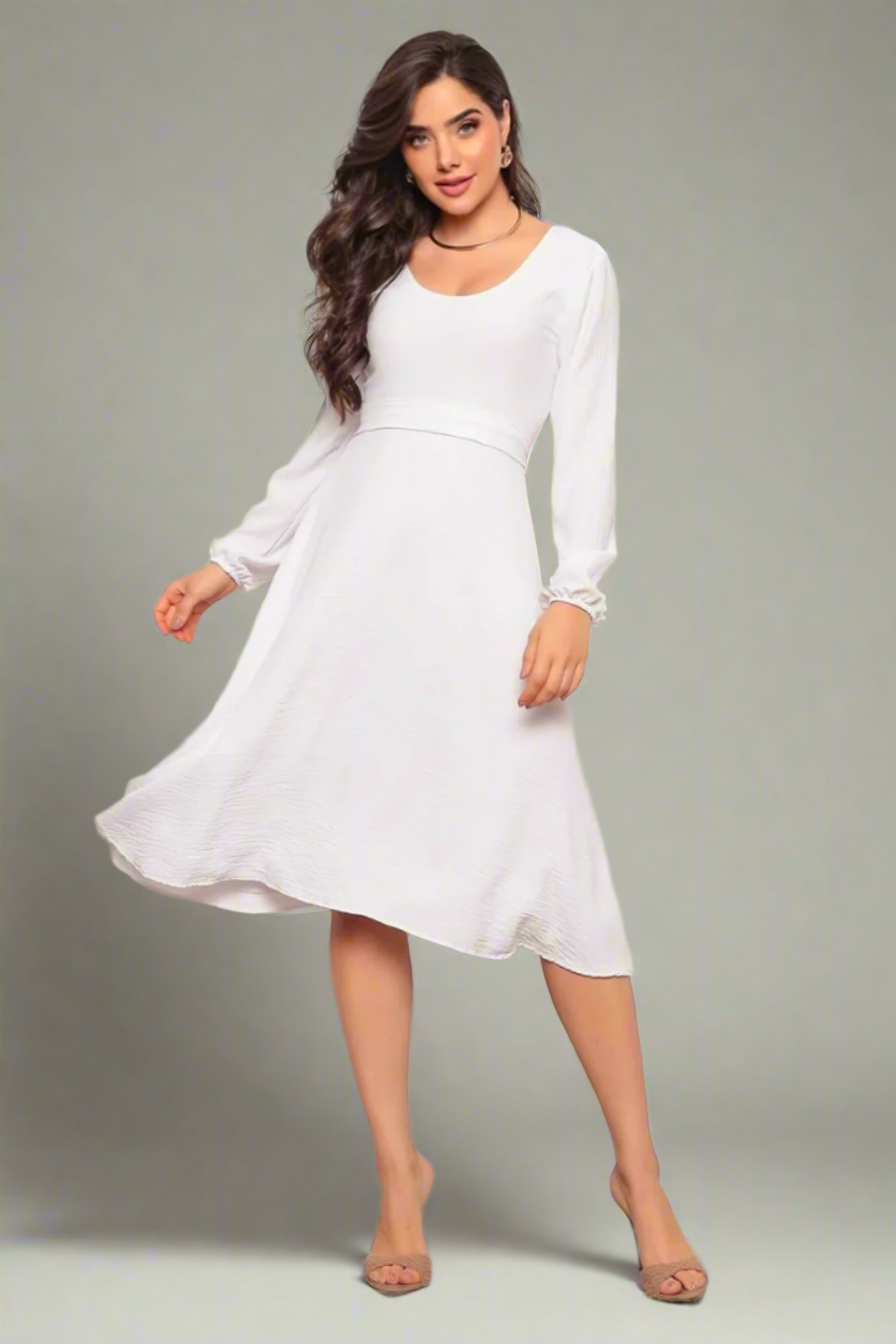 Vestido Mídi de Noivado Manga Longa Costas Nuas - Ellie