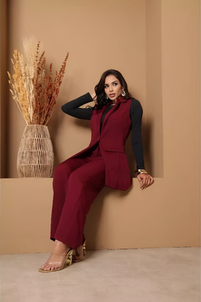Conjunto Alfaiataria Colete Longo e Calça Pantalona - Eleonora