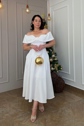 Vestido Mídi de Noivado Alfaiataria Ombro a Ombro - Stella