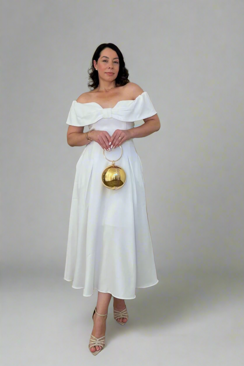 Vestido Mídi de Noivado Ombro a Ombro - Stella