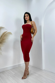 Vestido Midi Tomara que Caia Canelado - Valentina