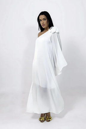 Vestido Longo Noivado Ombro Único Flor - Helen